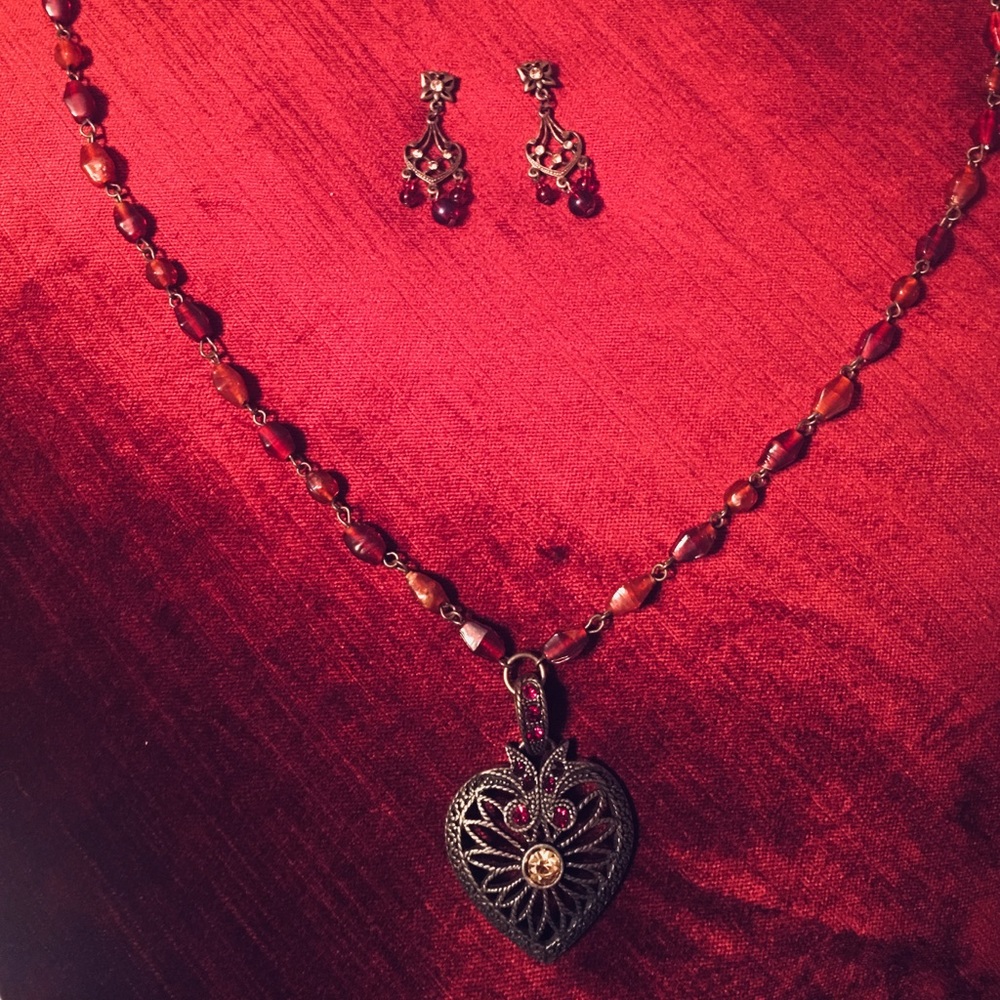 Heart Necklace and Earring Set